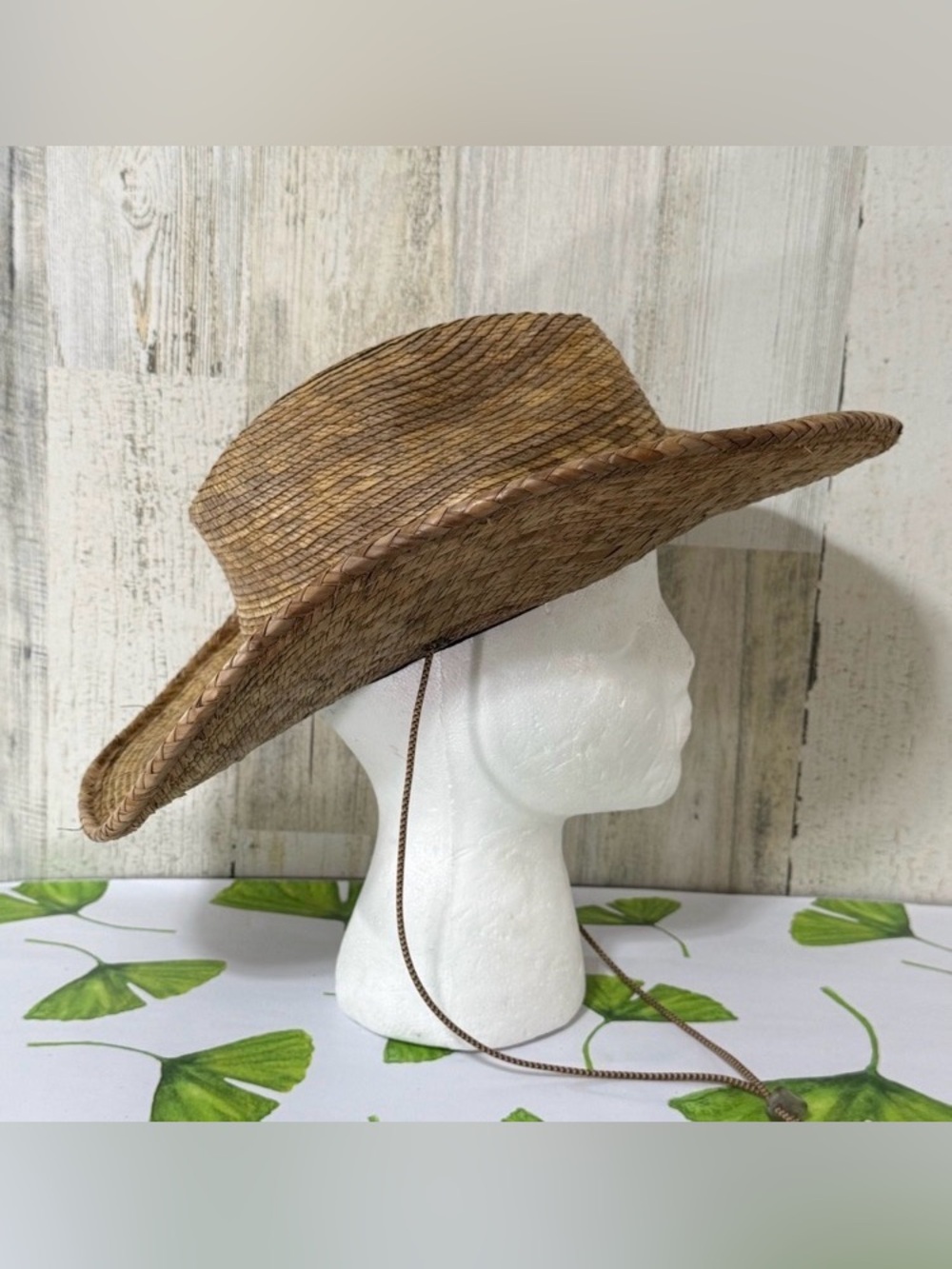 Straw Cowboy Hat with Chin Cord - Natural Brown